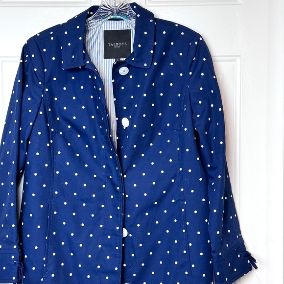 Talbots Polka Dot Print Cotton Mac Trench Coat, size 6 Petite, NWOT - Picture 2 of 10
